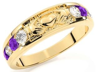 Amethyst Gold Silver Claddagh Ring