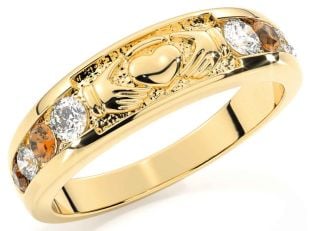 Citrine Gold Silver Claddagh Ring