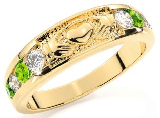 Peridot Gold Silver Claddagh Ring