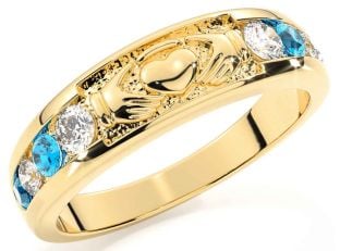 Topaz Gold Silver Claddagh Ring