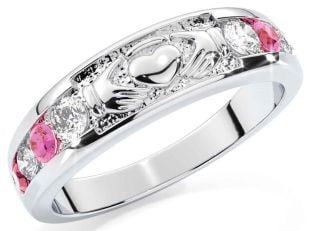 Pink Tourmaline Silver Claddagh Ring