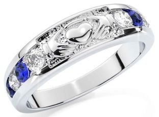 Sapphire White Gold Claddagh Ring