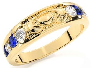 Sapphire Gold Claddagh Ring