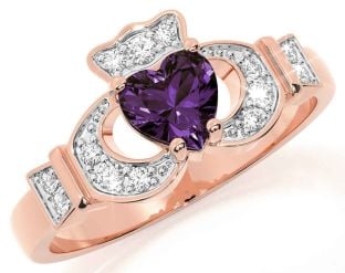 Diamond Alexandrite Rose Gold Silver Claddagh Ring