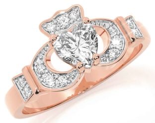 Diamond Rose Gold Silver Claddagh Ring