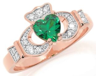 Diamond Emerald Rose Gold Silver Claddagh Ring