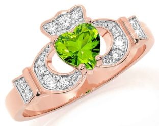 Diamond Peridot Rose Gold Silver Claddagh Ring