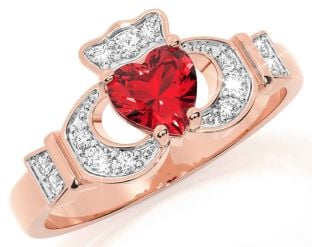 Diamond Ruby Rose Gold Silver Claddagh Ring