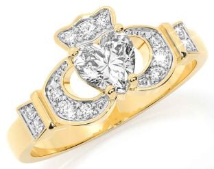 Diamond Gold Silver Claddagh Ring