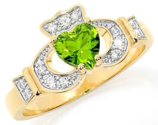 Diamond Peridot Gold Silver Claddagh Ring