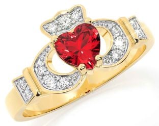 Diamond Ruby Gold Silver Claddagh Ring