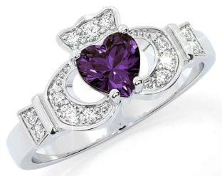 Diamond Alexandrite Silver Claddagh Ring