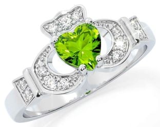 Diamond Peridot Silver Claddagh Ring