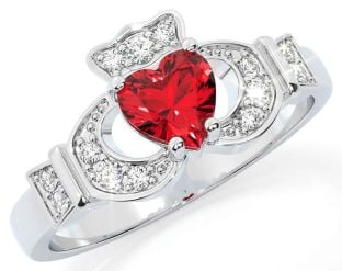 Diamant Rubis Blanc Or Claddagh Anneau