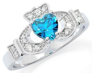 Diamond Topaz Alb Inel Claddagh de aur