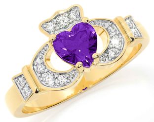 Diamant Amethyst Gold Claddagh Ring