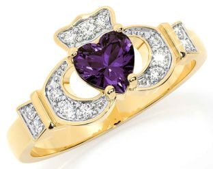 Diamante Alexandrite Ouro Claddagh Anel