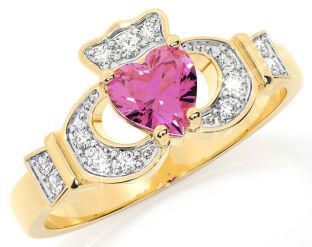 Diamond Pink Tourmaline Gold Claddagh Ring