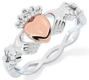 White Rose Gold Celtic Claddagh Ring