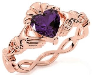 Alexandrite Rose Gold Silver Claddagh Ring