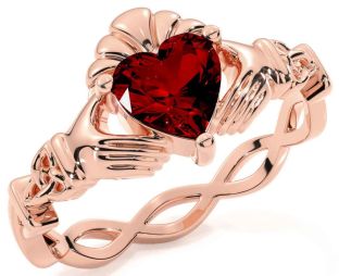 Garnet Rose Gold Silver Claddagh Ring