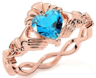 Topaz Rose Gold Silver Claddagh Ring