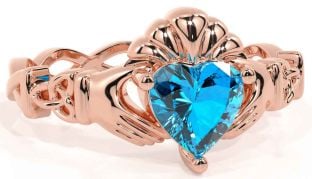Topaz Rose Gold Silver Claddagh Ring