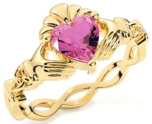 Pink Tourmaline Gold Silver Claddagh Ring