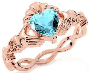 Aquamarine Rose Gold Claddagh Ring