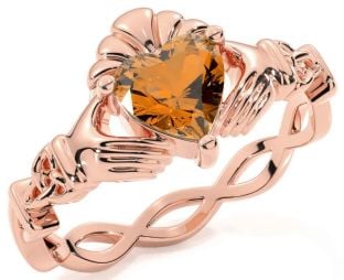 Citrine Rose Gold Claddagh Ring