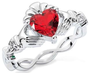 Ruby Silver Claddagh Ring