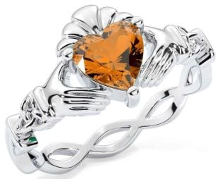 Citrine White Gold Claddagh Ring