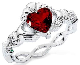 Grenat Blanc Or Claddagh Anneau