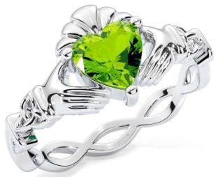 Peridot White Gold Claddagh Ring