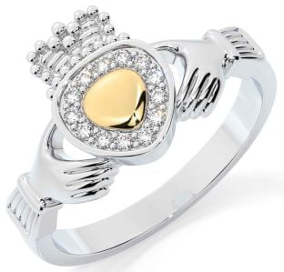 Classic Ladies White & Yellow Gold Claddagh Ring