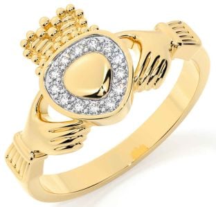 Classic Ladies White & Yellow Gold Claddagh Ring