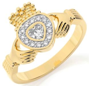 Classic Ladies White & Yellow Gold Claddagh Ring