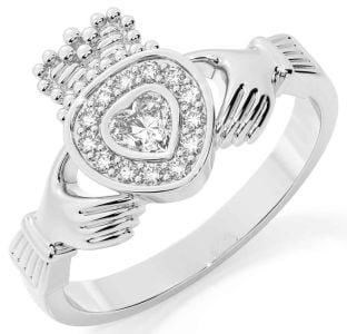 Classic Ladies White & Yellow Gold Claddagh Ring