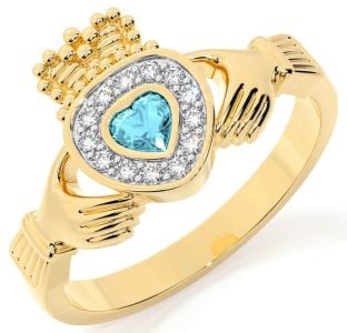 Classic Ladies White & Yellow Gold Claddagh Ring