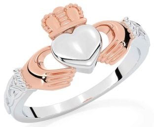 Rose Gold Silver Celtic Claddagh Ring