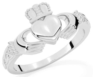 White Gold Celtic Claddagh Ring