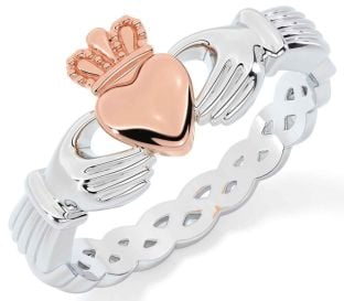 Rose Gold Silver Celtic Claddagh Ring