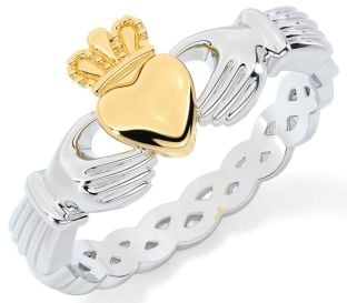 White Yellow Gold Celtic Claddagh Ring