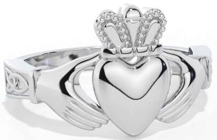 Men's White Gold Claddagh Celtic Trinity Knot Ring