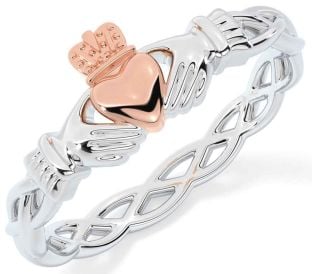 Rose Gold Silver Celtic Claddagh Ring