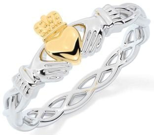 White Yellow Gold Celtic Claddagh Ring