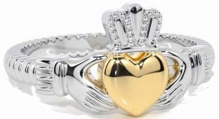 Blanco Amarillo Oro Claddagh Anillo