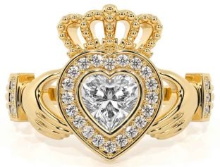 Diamond Gold Silver Claddagh Ring