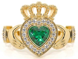 Diamond Emerald Gold Silver Claddagh Ring