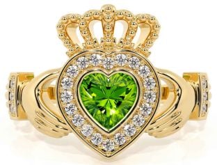 Diamond Peridot Gold Silver Claddagh Ring